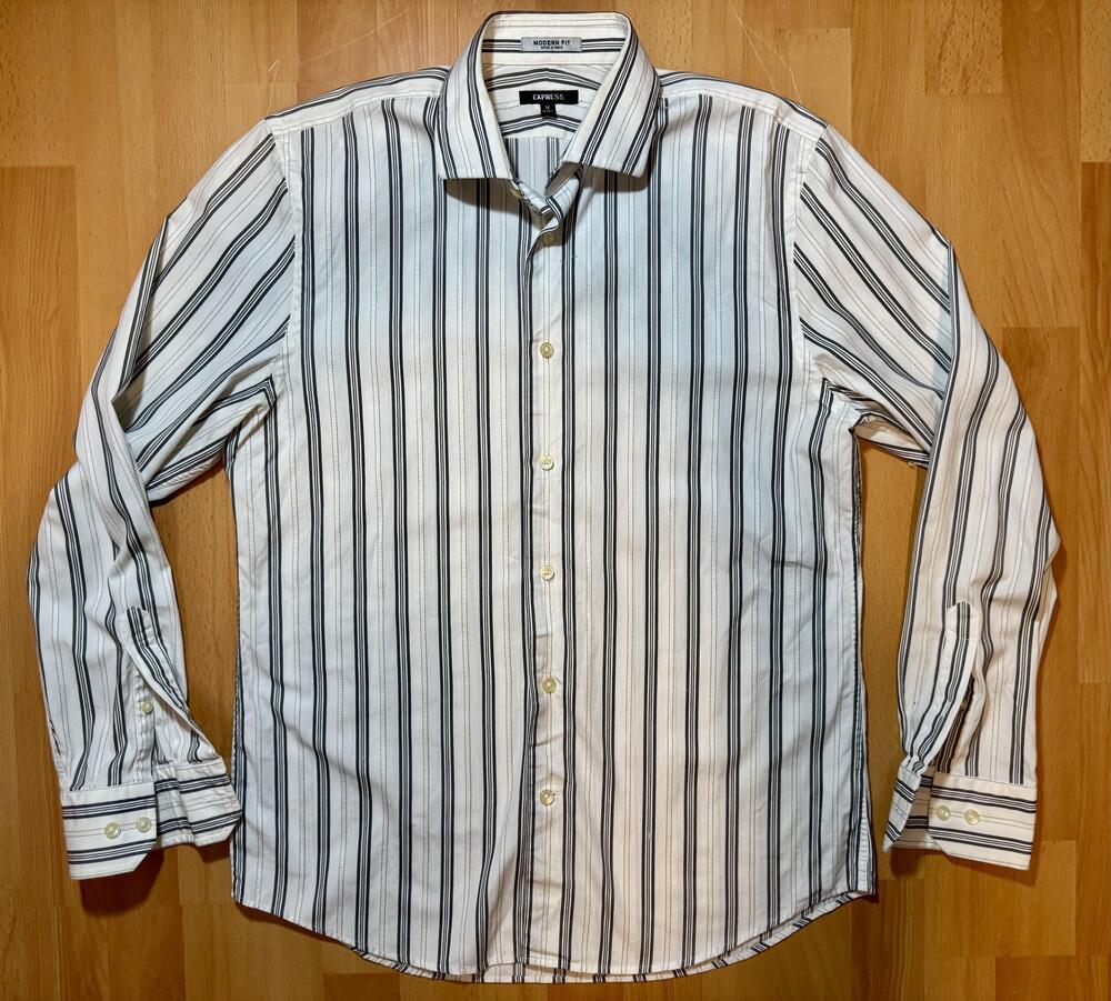 Express Shirt Men Medium White Black Striped Button Up Long Sleeve Modern